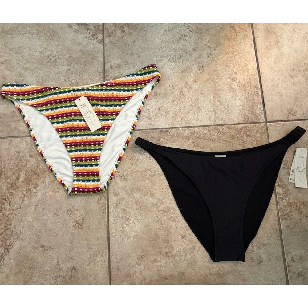 No Boundaries Women Swim Bottoms XL 16-18 Lot 2 Cheeky Black Multicolor NWT